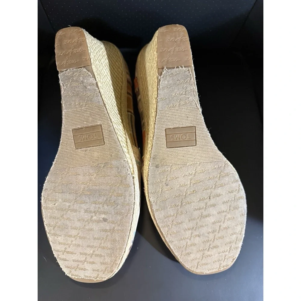 Toms Madras Plaid 10 Patchwork Espadrille Wedge Peep Toe Shoes boho